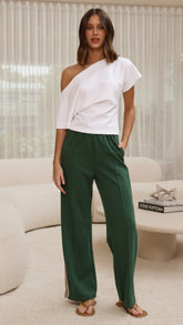 Isaiah Racer Stripe Pleated Trackpants - Green/Beige