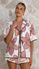 Eloise Eyelet Top - Botanic Pink Print