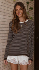 Ishana Long Sleeve Top - Brown Stripe