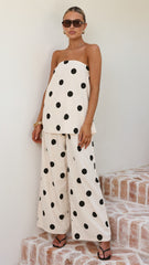 Hazelle Pants - Beige/Black Polka Dot