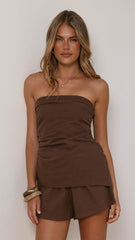Gia Strapless Top and Shorts Set - Chocolate