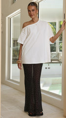 Elena Top and Maxi Skirt Set - White/Black Polka