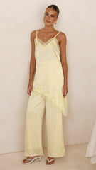 Hayleigh Asymmetrical Top and Pants Set - Yellow/Lace