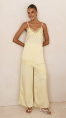 Hayleigh Asymmetrical Top and Pants Set - Yellow/Lace