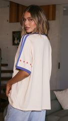 It Aint Luck Oversized T-Shirt - Beige/Blue