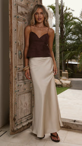 Haizlee Linen Top - Chocolate