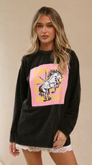 Darlin Long Sleeve Tee - Washed Black