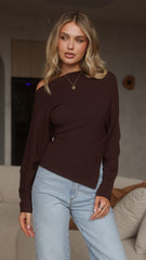 Eleora Long Sleeve Asymmetrical Top - Brown