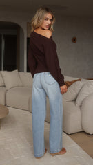 Eleora Long Sleeve Asymmetrical Top - Brown