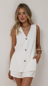Hayley Vest and Shorts Set - White Denim