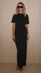 Doja Short Sleeve Tie Waist Maxi Dress - Black
