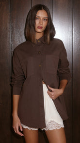 Helia Denim Shacket - Chocolate