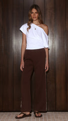 Isaiah Racer Stripe Pleated Trackpants - Chocolate/Cream