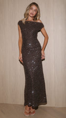 Gigi Sequins Maxi Dress - Chocolate