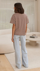 Clara Tee - Brown/Beige Stripe