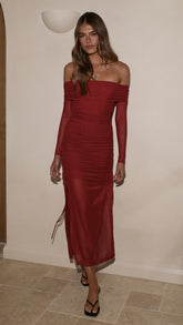 Isadora Off Shoulder Maxi Dress - Wine