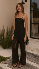 Ebony Asymmetrical Lace Top & Pants Set - Black