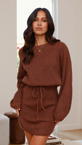 Feya Knit Mini Dress - Chocolate