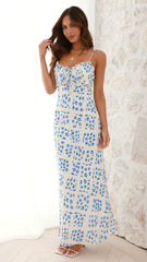 Farna Midi Dress - Cream/Blue Floral