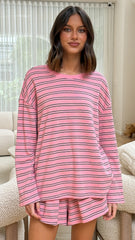 Everly Top And Shorts Set - Pink/Choc Stripe