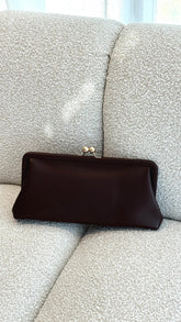 Clip Top Soft Rectangle Clutch - Chocolate