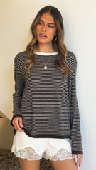 Ishana Long Sleeve Top - Brown Stripe