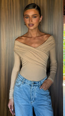 Elkie Off Shoulder Bodysuit - Beige