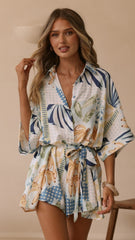 Farrah Playsuit - Blue/Yellow Print