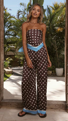Harley Scarf Top and Pants Set - Brown Polka