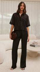 Deanna Sheer Button Up Shirt - Black
