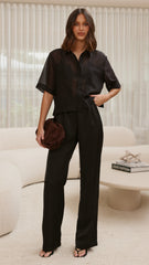 Deanna Sheer Button Up Shirt - Black