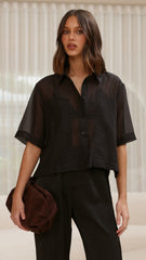 Deanna Sheer Button Up Shirt - Black