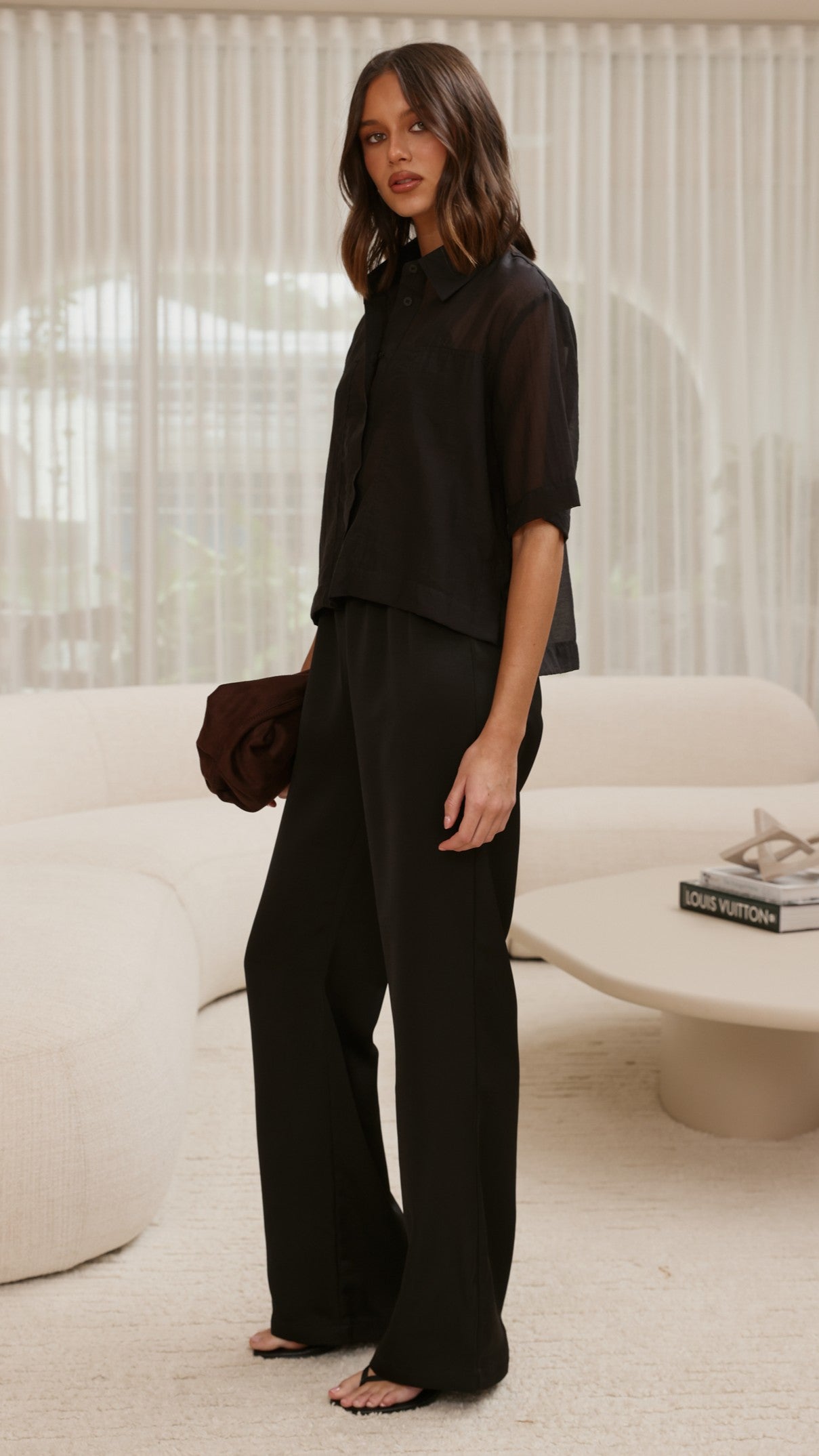 Deanna Sheer Button Up Shirt - Black