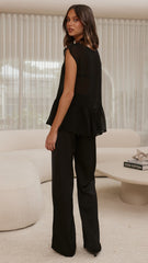 Deana Long Line Sheer Top - Black