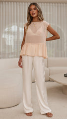 Deana Long Line Sheer Top - Beige