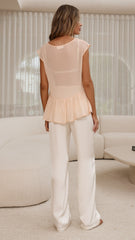Deana Long Line Sheer Top - Beige