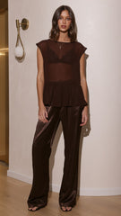 Deana Long Line Sheer Top - Brown