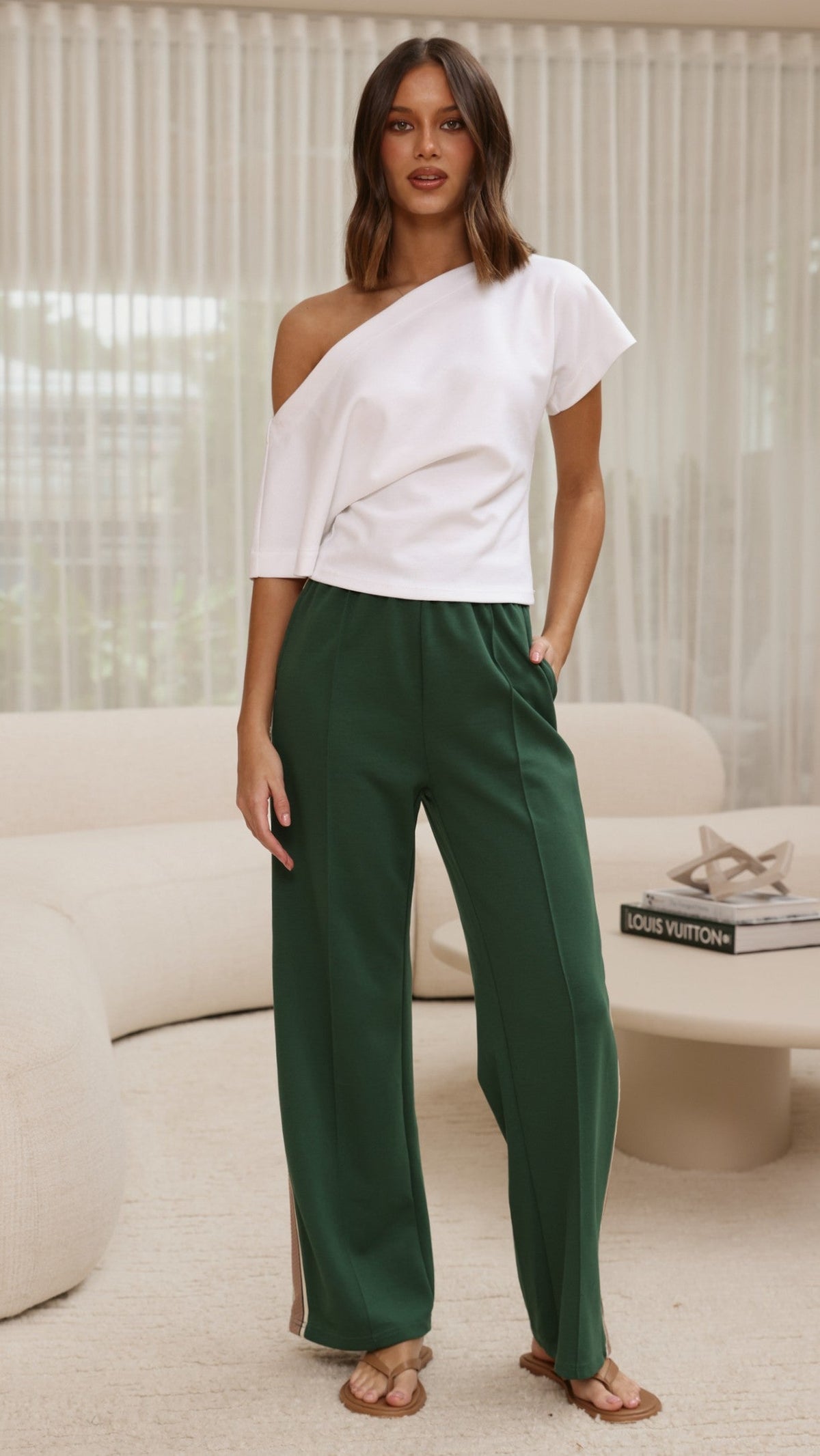 Isaiah Racer Stripe Pleated Trackpants - Green/Beige