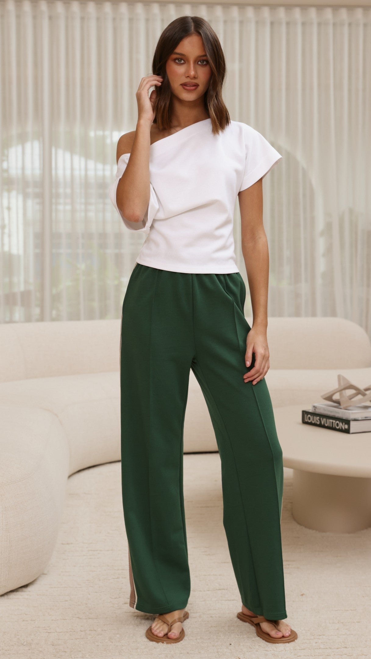 Isaiah Racer Stripe Pleated Trackpants - Green/Beige
