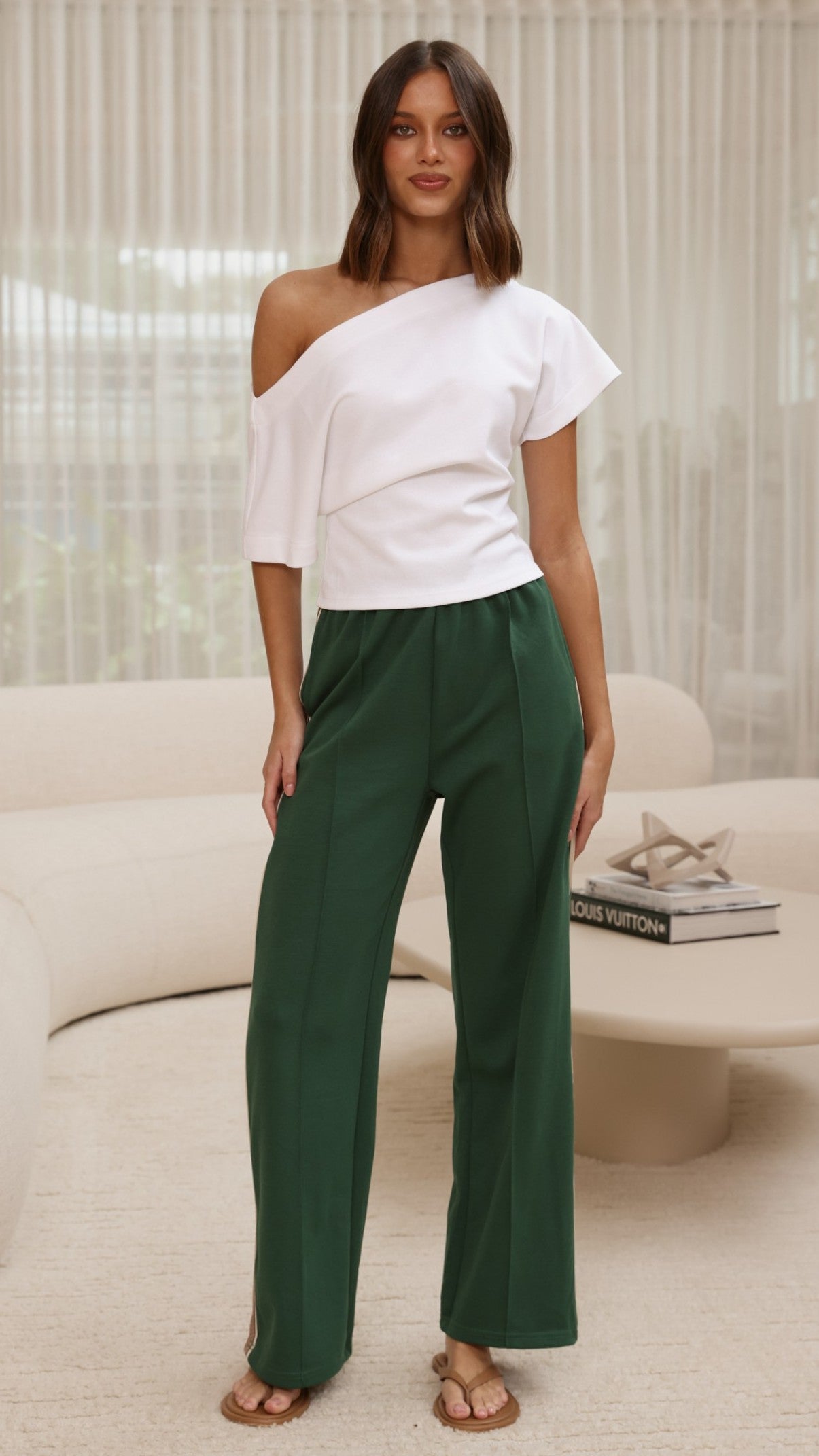 Isaiah Racer Stripe Pleated Trackpants - Green/Beige