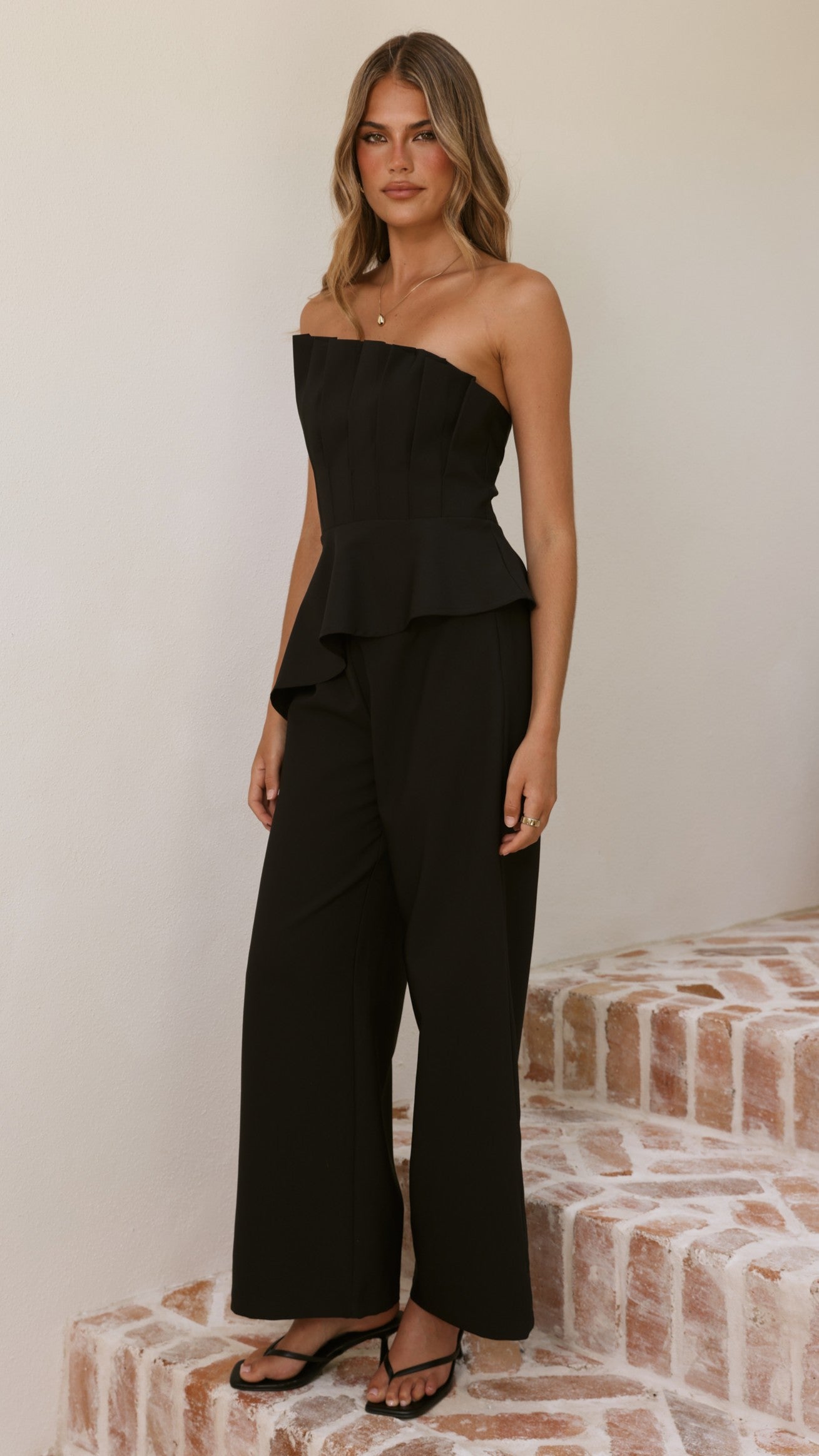 Javana Asymmetrical Top and Pants Set - Black