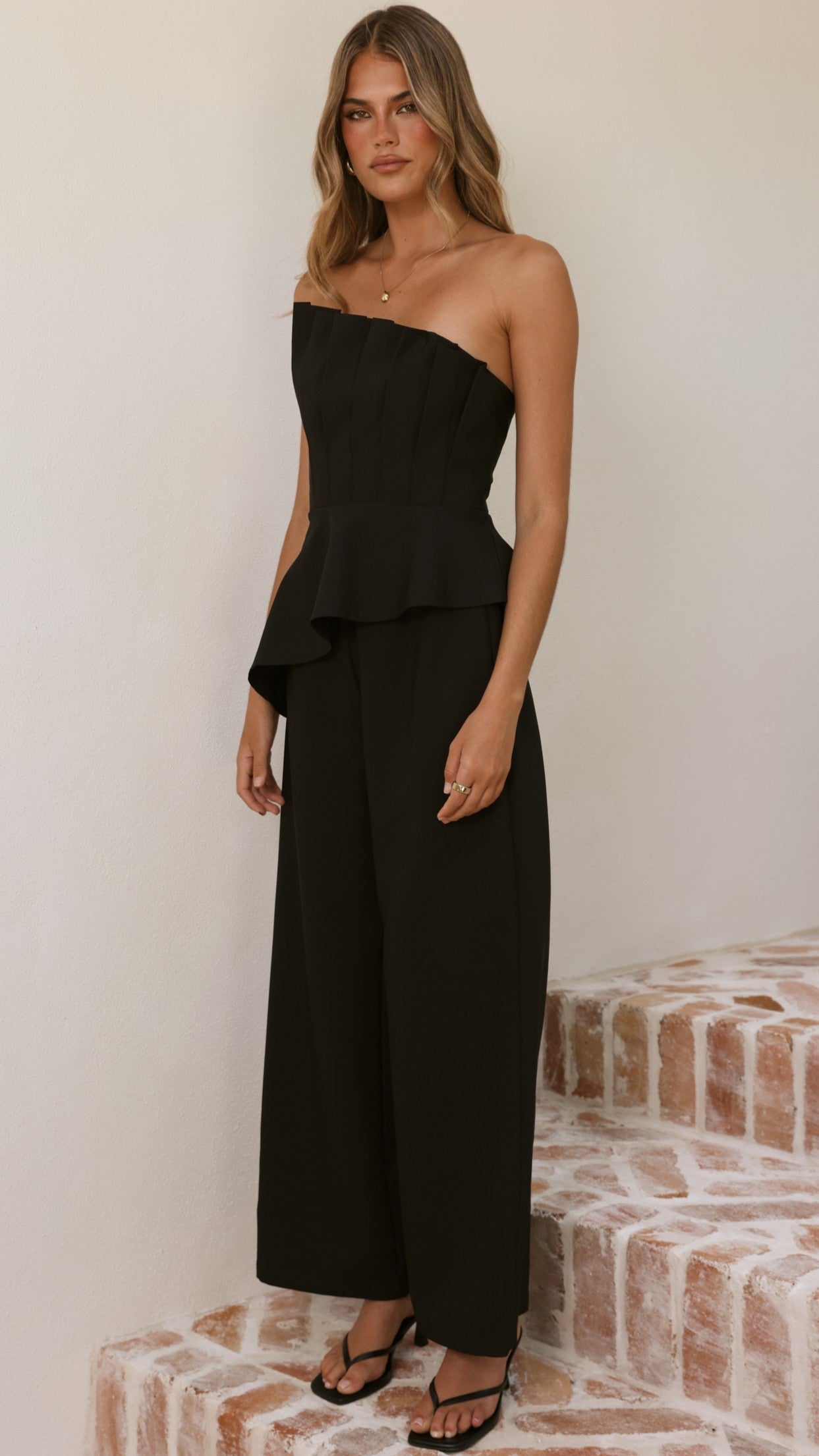 Javana Asymmetrical Top and Pants Set - Black