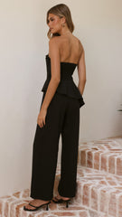 Javana Asymmetrical Top and Pants Set - Black