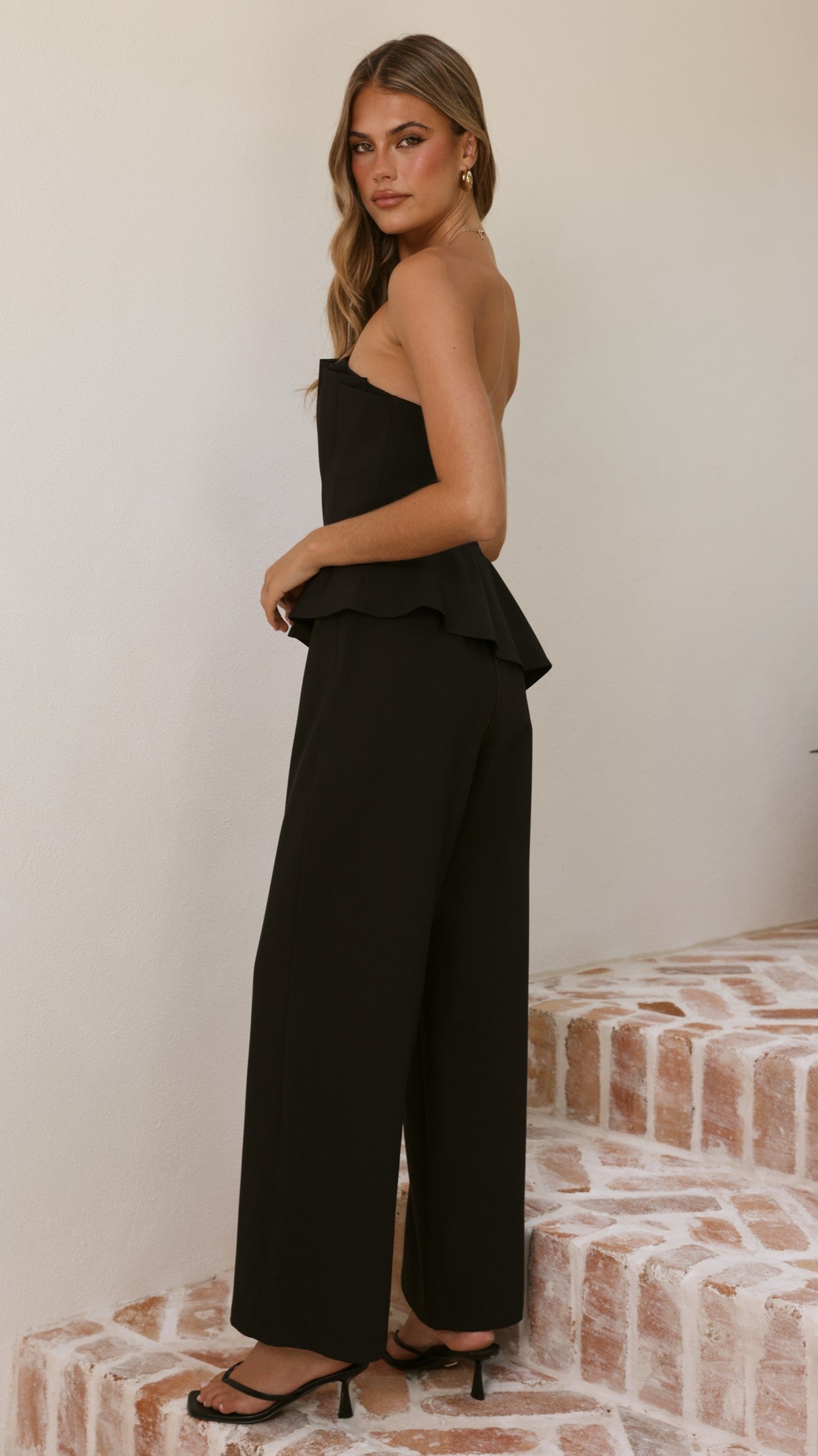 Javana Asymmetrical Top and Pants Set - Black