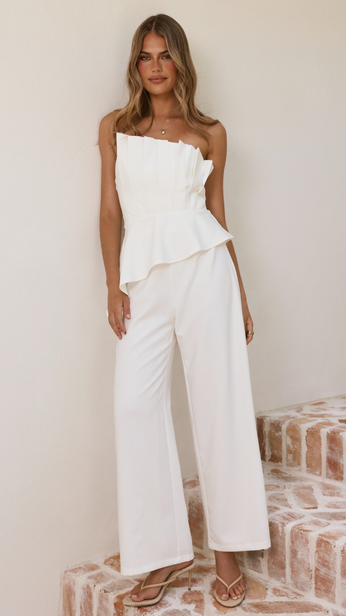 Javana Asymmetrical Top and Pants Set - White