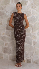 Janika Maxi Skirt - Chocolate/White Polka Dot