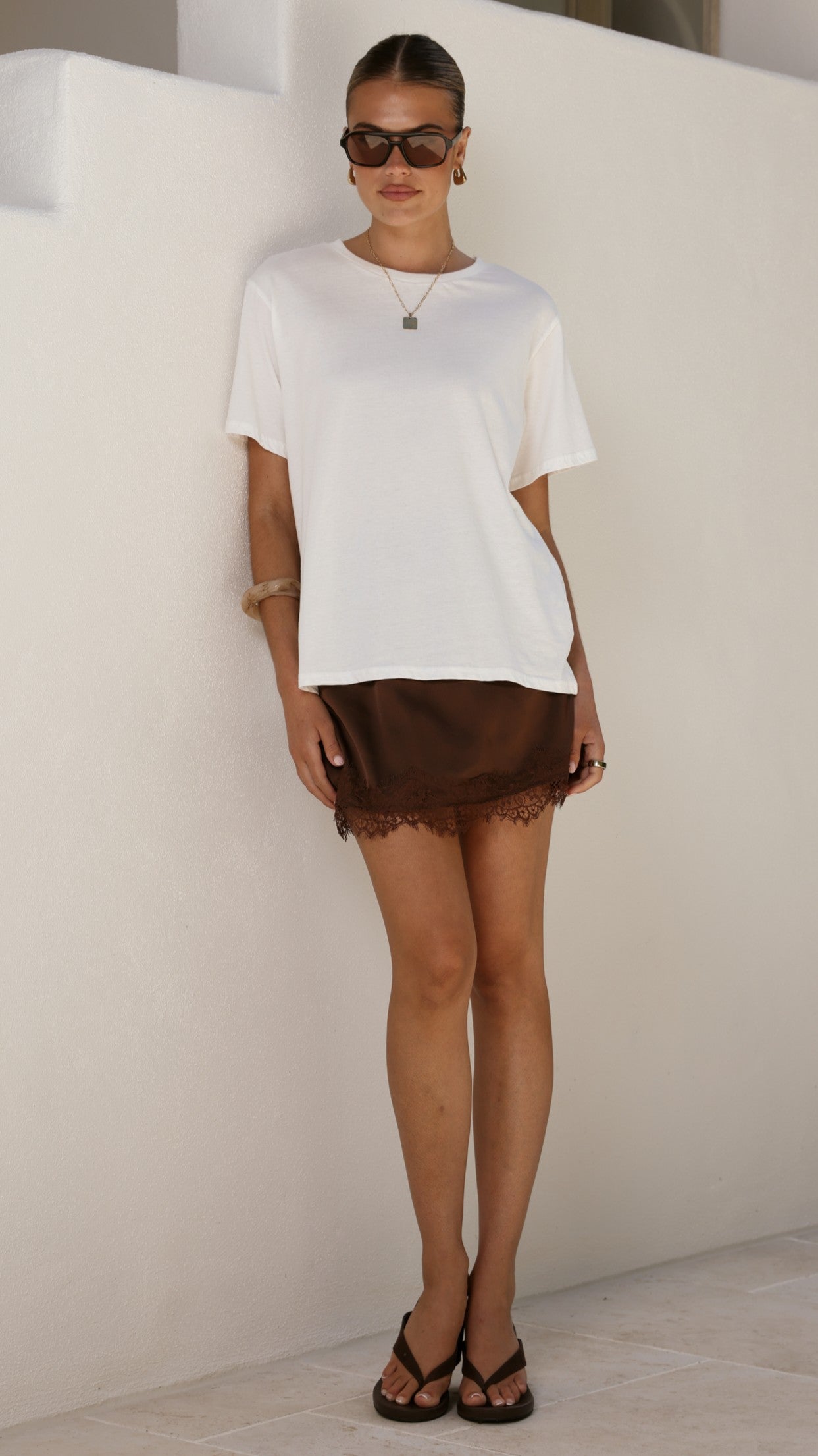 Elizabella Lace Mini Skirt - Chocolate