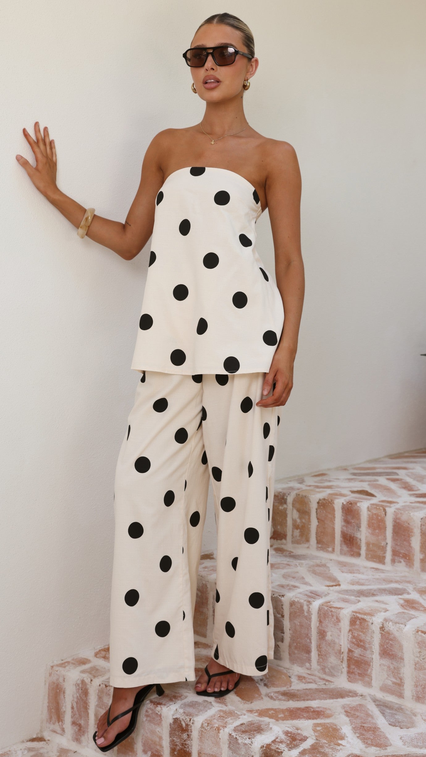 Hazelle Pants - Beige/Black Polka Dot