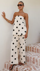 Hazelle Strapless Top - Beige/Black Polka Dot