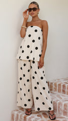 Hazelle Pants - Beige/Black Polka Dot